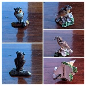 Miniature Vintage 1989 NAS Metal Owl and Bird Figurines